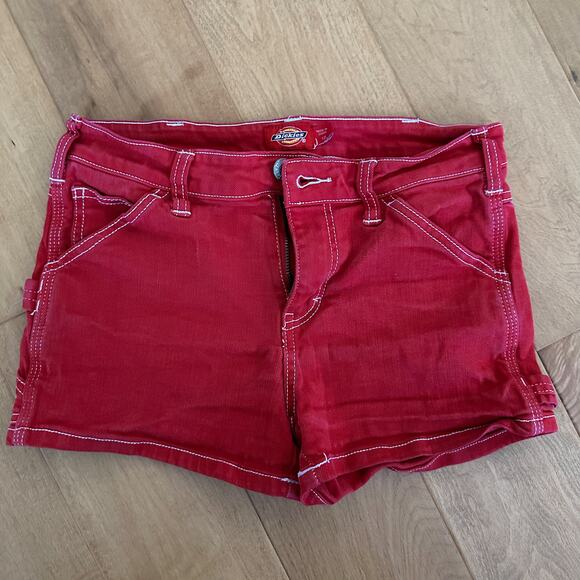 Red Women's Junior Dickies Booty Shorts Size 12 - Picture 1 of 4